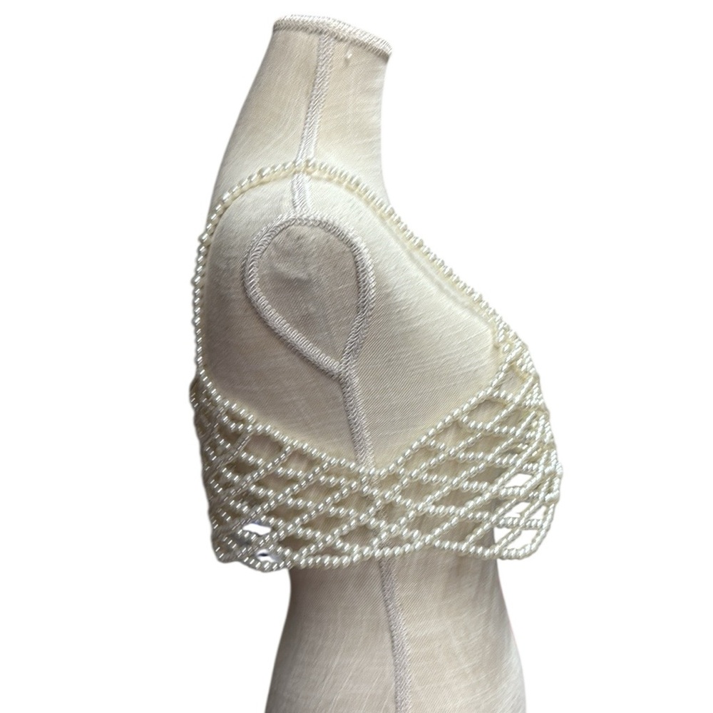 Faux Pearl Beaded Cami Crop Top Strap Tank Party Corset Clubwear Rave Womens M - Picture 2 of 5
